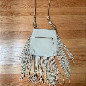Cream leather fringe purse